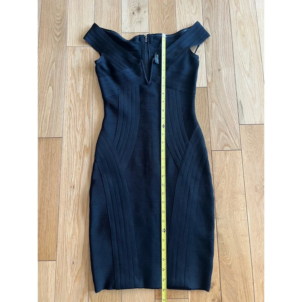 Marciano Kandice Off Shoulder Bandage Bodycon Black Dress Deep V Sz XS
